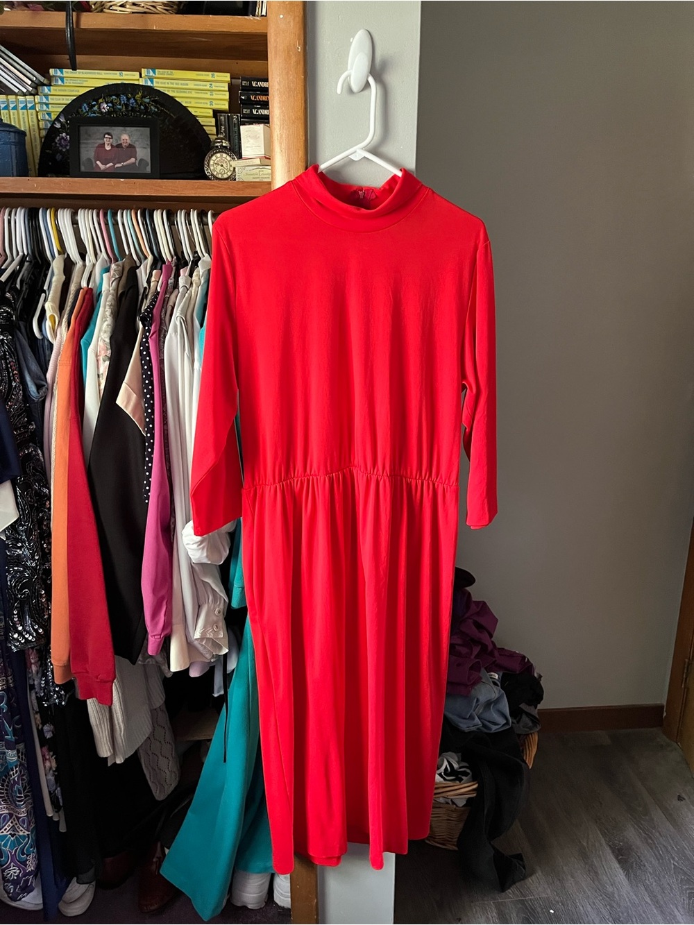 Plus Size Red Mock Neck Midi Dress - Vintage